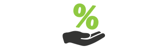 hand holding percentage sign icon